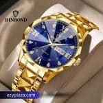 BINBOND 2521 Luxury Brand Luminous Quartz Watch For Men - Golden Black - Thumbnail Image 8
