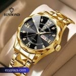 BINBOND 2521 Luxury Brand Luminous Quartz Watch For Men - Golden Black - Thumbnail Image 2