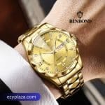 BINBOND 2521 Luxury Brand Luminous Quartz Watch For Men - Golden Black - Thumbnail Image 7