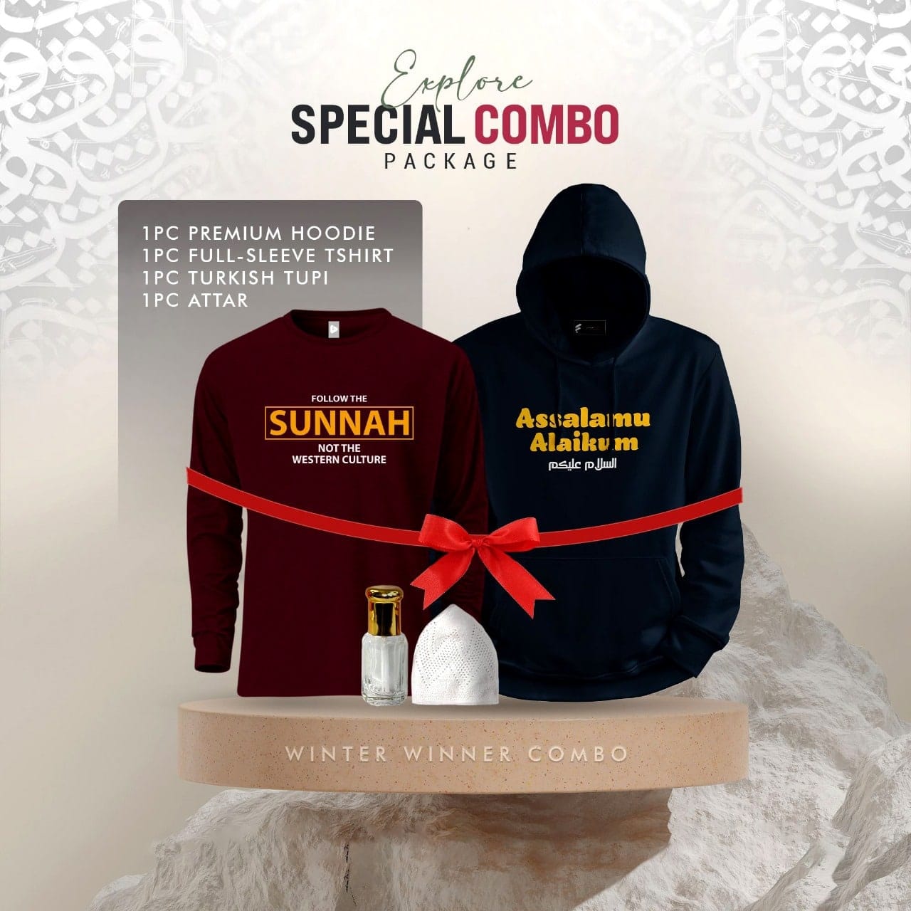 Islamic Winter Combo Assalamu Alaikum Hoodie Black Maroon T-shirt BD Islamic Winter Combo Assalamu Alaikum Hoodie Black Maroon T-shirt BD