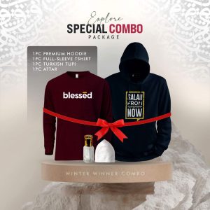 Islamic Winter Combo Navy Blue Salah Hoodie Maroon Blessed T-shirt BD