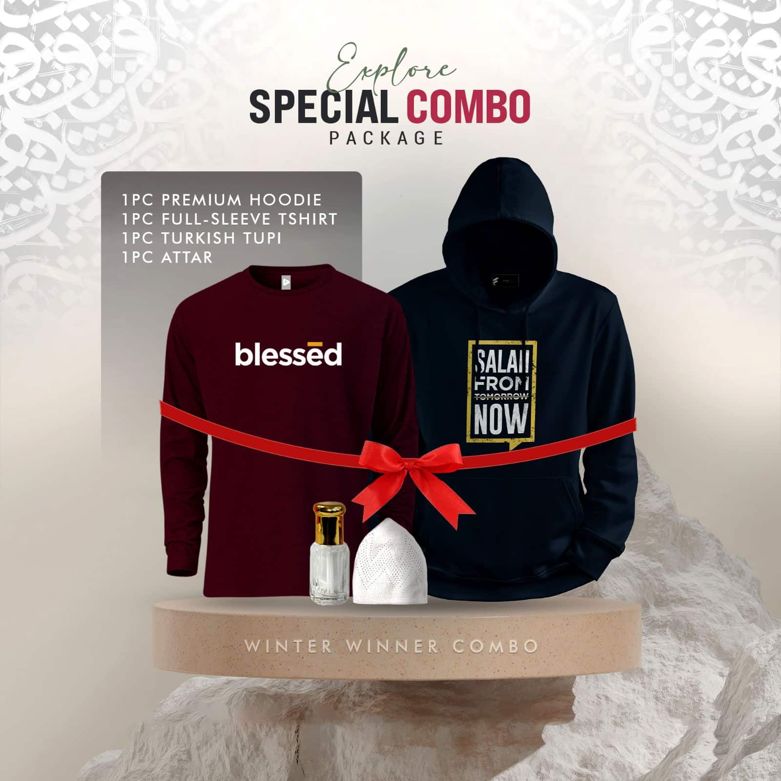 Islamic Winter Combo Navy Blue Salah Hoodie Maroon Blessed T-shirt BD Islamic Winter Combo Navy Blue Salah Hoodie Maroon Blessed T-shirt BD