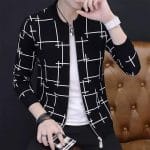 Black Geometric Stylish Winter Zipper Jacket for Men