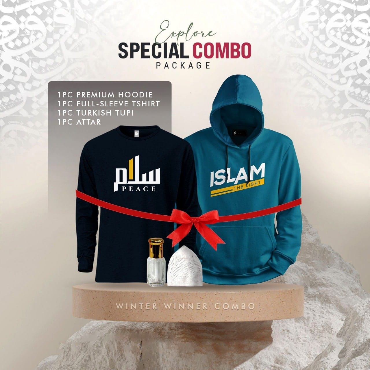 Premium winter combo for men hoodie t-shirt attar set-islam Premium winter combo for men hoodie t-shirt attar set-islam