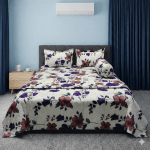Premium Purple Floral AC Katha 5 Piece Combo Set | 100% Twill Cotton King Size Bedding - Thumbnail Image 1